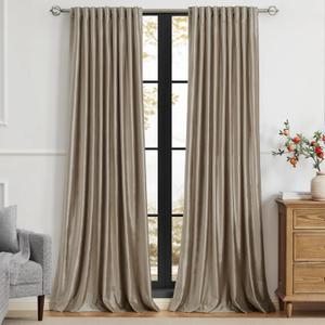 PRIMROSE Taupe Curtains 84 inch for Living Room,2 Panels Velvet Drapes Blackout Rod Pocket Back Tab Window Treatment Room Darkening Decorative Thick Curtains for Bedroom