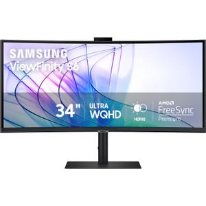 Samsung 34-Inch ViewFinity S65VC Series Ultra-WQHD Curved Computer Monitor, 100Hz, AMD FreeSync, HDR10, USB-C, Built-in Speaker, Camera, KVM Switch, Eye Care, Eco-Packaging, LS34C650VANXGO, Black