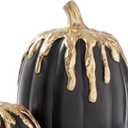 WDS WONDROUS Black and Gold Pumpkins Decoration Halloween and Fall Modern Decor, 2 PCS Artificial Resin Pumpkins Table Centerpiece for Autumn Thanksgiving Halloween Party Indoor Home Decor