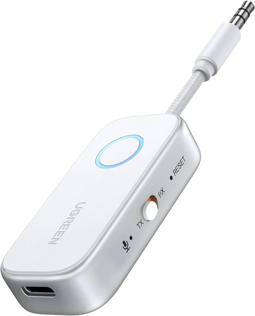 UGREEN Airplane Bluetooth 6.0 Transmitter Receiver for 2 Airpods or Headphones, Airplane Travel Essentials 2-in-1 Wireless Bluetooth Adapter, 3.5MM AUX Jack Adapter on Flight, TV, Car Stereo