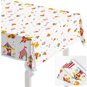 KatchOn, Large Circus Tablecloth - Pack of 2, 108x54 Inch | Carnival Table Cloths, Circus Theme Party Decorations | Table Cover for Baby Shower, Birthday, Gender Reveal, Carnival Theme Decorations (Red & Blue)