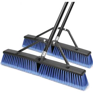 24 inches Push Broom Outdoor for Deck Driveway Garage Yard Patio Concrete Floor Cleaning-Blue-2 Pack