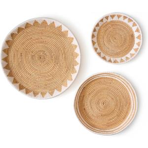 CHI AN HOME 22", 19", 15" Extra Large Hanging Woven Wall Baskets, Water Hyacinth Hanging Wicker Baskets for Wall Decor, Boho Wall Decor Rustic, Oversized Wall Art for Living Room, Bedroom Set of 3 (White)