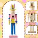 2 Pcs 12" Easter Wooden Nutcracker to Paint Unfinished Nutcracker Bunny Figures Statues Ornaments DIY with Brush Paint for Easter Spring Paintable Gifts Table Desktop Fireplace Decor