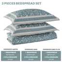 FineStichery Oversized Quilt Bedspread Coverlet Set, 102"x120" 100% Cotton Extra Large Quilt, Botanical Pattern, Lightweight Quilted Reversible Bedding Set with 2 Pillow Shams, Teal/Beige