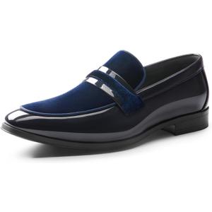 Bruno Marc Men's Tuxedo Patent Loafers Classic Velvet Slip-on Dress Shoes (11, Blue)