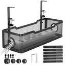 Under Desk Cable Management Tray Black, Cinati Wire Organizers No Drill, Cable Tray with Clamp for Wire Management, Cord Organization Box for Office, Home - No Damage to Desk