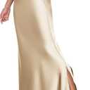 PEIQI 2026 Women's Satin High Waisted Maxi Skirts Summer Fall Silk Cocktail Party Flared Casual A Line Skirt (Beige)