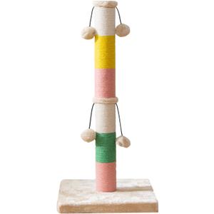 LUCKITTY 30 Inch High Cat Scratching Post with 4 Plush Teasing Toy Balls, Natural Sisal Rope Post and Thickened Base, Red Green Yellow White