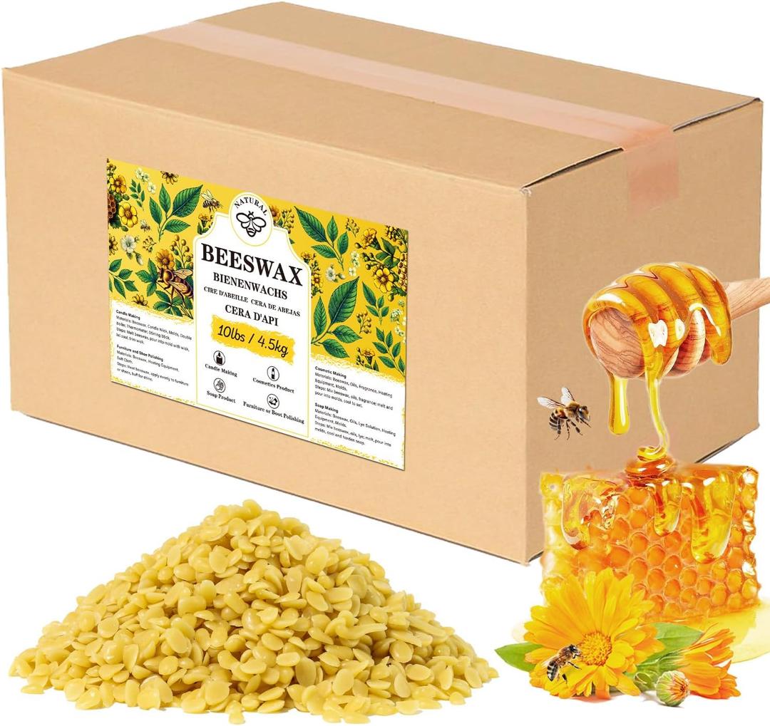 Beeswax pellets 10LB, VEGISHINE Pure and Natural Yellow Beeswax for Candle Making, DIY Skin Care, Lip Balm, Polishing, Lotion, Soap, Candle Making Supplies