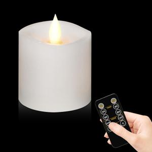 Flameless Candles Battery Operated with Remote & Timer3x3" White LED Pillar Candles - 600H Flickering Flame, Realistic Fake Candles for Indoor/Outdoor Valentine's Day, Weddings, Home Decor1-Pack