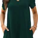 Women's Summer Short Sleeve V Neck Short Jumpsuit Loose Casual Romper with Pockets (Dark Green)