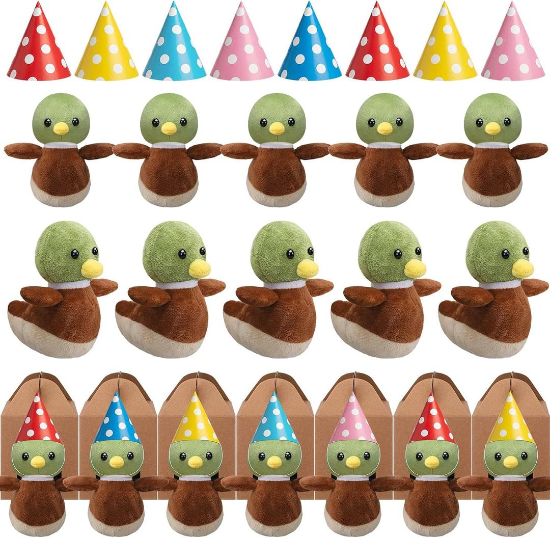 30 Pcs Adopt a Mallard Duck Party Favor Plush Toys Stuffed Animals 10 Mallard Duck Adopt Party Birthday Favor with10 Birthday Hats 10 Kraft Paper Boxes Stuffed Pet for Kids