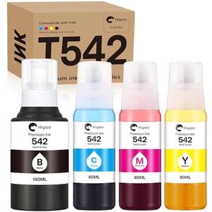 Hiipoo 542 Pigment Ink Refill Bottle ET-5850 ET-5880 ET-5170 ET-16600 ET-16650 ST-C8000 Printers Replacement for 542 Ink Refill Bottles for ET-5850 Upgrade Version (4 Pack)