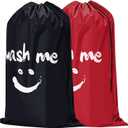 HOMEST 2 Pack XL Wash Me Travel Laundry Bag, Dirty Garments Organizer, Large Enough to Hold 4 Loads of Clothes, Easy Fit a Hamper or Clothing Basket, Black and Red ((-Wash me)Black & Red)