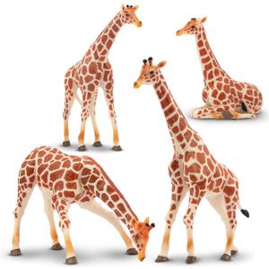 Toymany 4PCS Realistic Giraffe Figurines with Giraffe Cub, 2-6" Plastic Jungle Animals Figures Family Playset Includes Baby, Educational Toy Cake Toppers Christmas Birthday Gift for Kids
