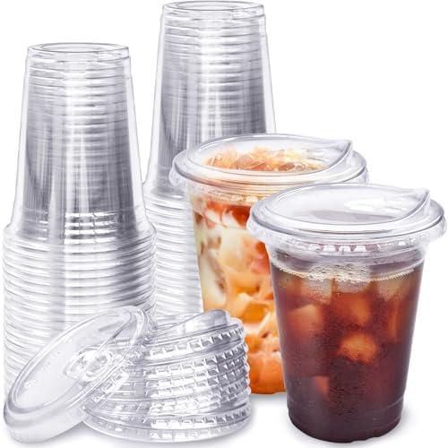 Qinsihwn 16 Oz Plastic Clear Cups with Strawless-Sip-Lids,25 Sets Plastic Cups with Sip Through Lids,Disposable Iced Coffee Cups for Milkshake,Smoothie,Cold Drinks