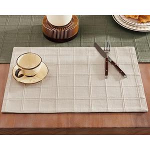 ZeeMart Linen Checked Placemats Set of 4, Plaid Embroidery Textured Table Mats, Double Layer Thick Farmhouse Rustic Place Mats for Kitchen Dining Table Home Decor, Beige 13x19 Inch