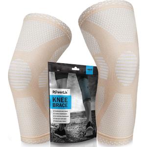POWERLIX Knee Compression Sleeve (Pair) - Best Knee Brace for Knee Pain for Men & Women  Knee Support for Running, Basketball, Volleyball, Weightlifting, Gym, Workout, Sports (Large, Beige-2 Pack)