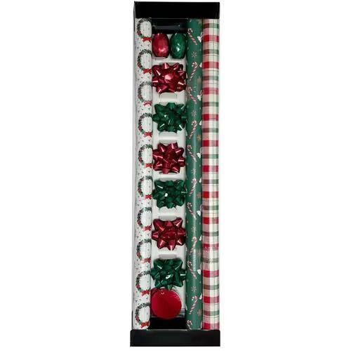 Holiday Premium All-in-One Gift Wrap, 4 Rolls, 30in × 10ft Each (Left)