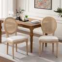 French Dining Chairs Set of 2, Vantage Dining Chair with Round Back, Wood Leg Farmhouse Country Rattan Dining Chair for Kitchen,Bedroom,Beige