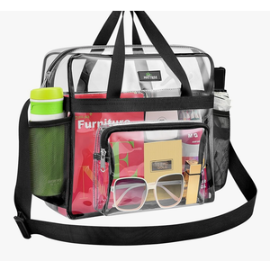 MAY TREE Clear Bag for Stadium Events 12×6×12 Clear Tote Lunch Bag with Reinforced Strap for Work, Concert and Sports, Black