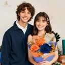 TINGE TIME Preserved Flowers Bouquet, Orange & Navy Blue Roses Gift Bouquet, Eternal Roses Bouquet for Wedding, Table Centerpieces, Mothers Day, Birthday Gifts, Anniversary, Graduation