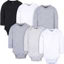 Gerber Unisex Baby 6 Pack Long-sleeve Onesies Bodysuit (0-3 Months, White and Black)