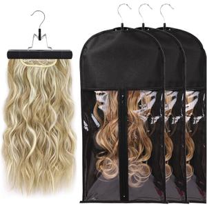 Wig Bags Storage With Hanger- 3PCS Hair Extensions Storage Bag Hair Hangers For Extensions Hairpieces Storage Holder (black)