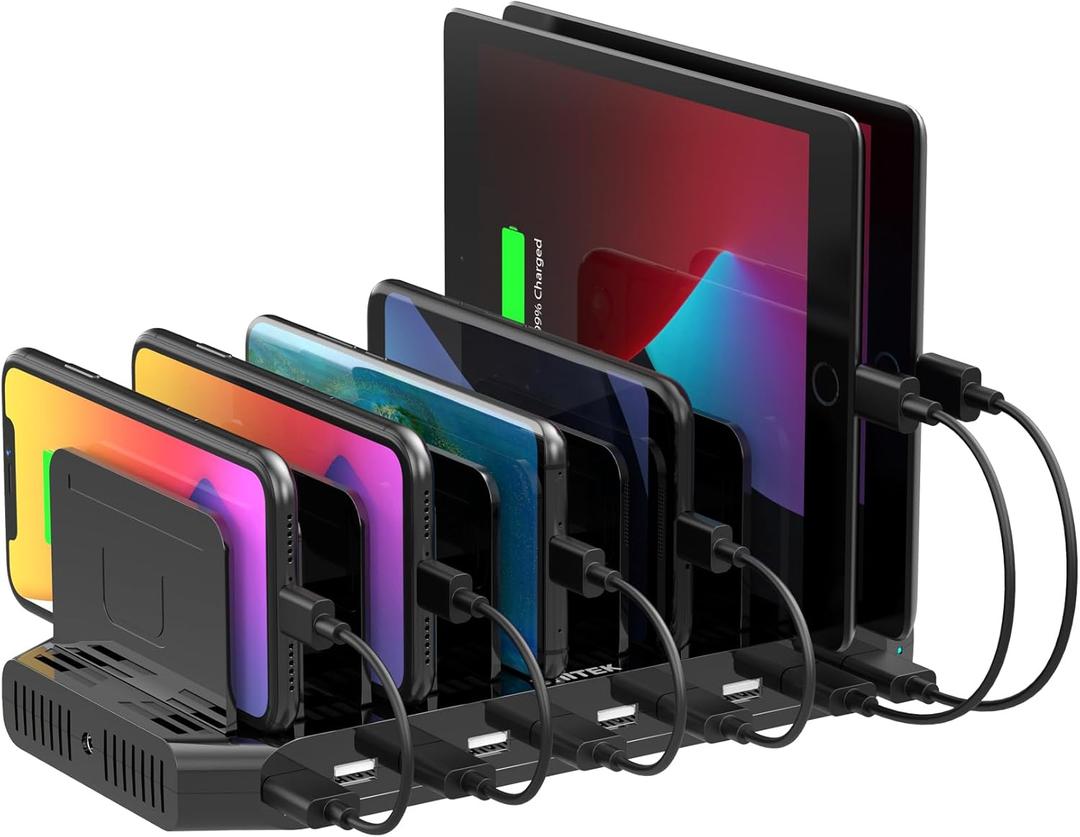 5PCS Unitek USB Charging Station, 10 USB Fast Ports Charge Docking Station and Adjustable Dividers, Multi Device Charger Organizer Compatible with iPad, iPhone, Tablet and Cell Phone - 5PCS, Black