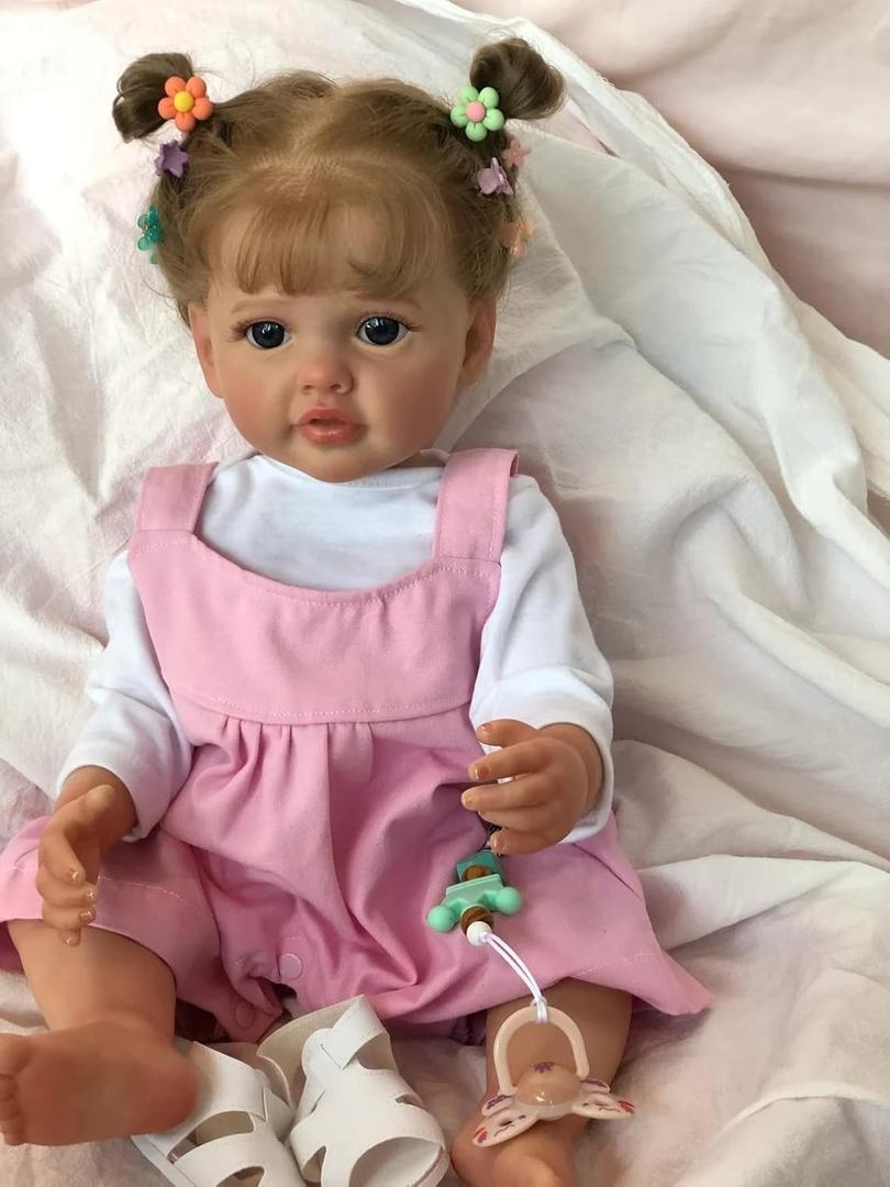 TERABITHIA 22 Inches Hand Rooted Hair Lifelike Reborn Baby Doll Crafted in Vinyl Full Body Realistic Newborn Princess Toddler Girl Dolls Anatomically Correct, My Little Sweetheart (Light Pink)