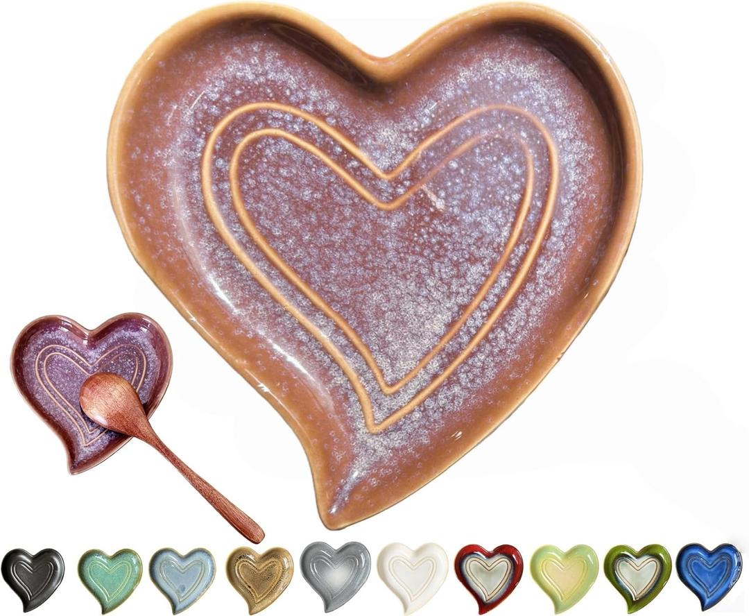 Ceramic Spoon Rest for Stove Top, Heart Cute Spoon Rest for Kitchen Counter, Cooking Spoon Holder for Kitchen Counter, Utensil Rest Spatula Rest Ladle Holder Tong Rest (Retro Purple)