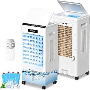 Portable Air Conditioners, 3-in-1 AC Cooling Fan, Evaporative Air Cooler3 modes 3-Speed with Remote Control & 4 Ice Boxes, with Large Tank 20H Cooling, for Home, Bedroom, Kitchen (White)