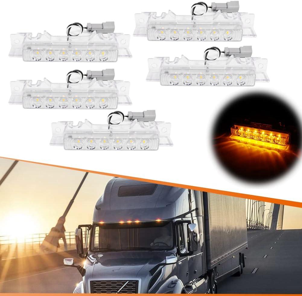 ADIIL 5PCS Amber 6LED Cab Roof Top Clearance Light Assembly Clear Lens Marker Running Lamps Compatible with Volvo 2004 VN/2003-2020 VNL Trucks