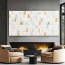 YETHEN WAL White and Gold Textured Wall Art 29x58, Hand-Painted Neutral Abstract Canvas, Gold Leaf Minimalist Oversized Wall Decor for Living Room Bedroom Office