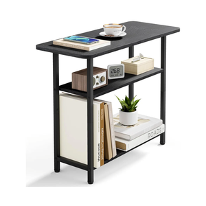 SLEEPING LAMB Side Table for Living Room, 3-Tier End Table for Small Space with Wide Storage Tabletop, Classic Black Narrow Nightstand for Bedroom, Sofa Couch