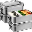 4 PCS Bento Boxes, 850 ML Stainless Steel Lunch Boxes, Food Storage Containers, Portable Metal Lunch Containers, Lockable Clips to Leak Proof, Reusable Dishwasher Safe Lunch Snack Boxes