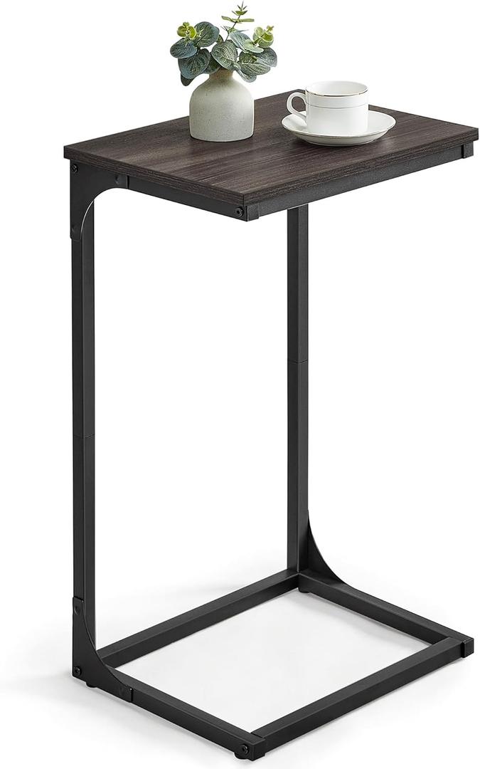 VASAGLE C-Shaped End Table, Side Table for Sofa, Couch Table with Metal Frame, Small TV Tray Table for Living Room, Bedroom, Chestnut Brown and Black ULET353B74