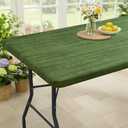 Smiry Rectangle Table Cloth Cover, Waterproof Elastic Fitted Picnic Tablecloth for 8 Foot Tables, Wipeable Flannel Backed Vinyl Tablecloths for Camping, Dining, Outdoor (Green & Black, 30" x 96")