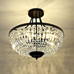 WINGBO 19.5 Inch Crystal Ceiling Light Fixture, 5-Light Raindrop Semi Flush Mount Chandelier, Modern Round Close to Ceiling Hanging Light for Living Room Dining Room Bedroom Hallway, Black