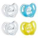 Tommee Tippee Ultra-Light Silicone Pacifier, 6-18 Months, Symmetrical One-Piece Design, BPA-Free Silicone Binkies, Clear/Blue/Yellow, Pack of 4