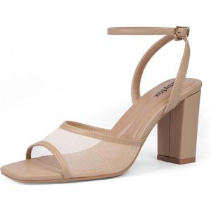 Easyfox Open Toe Chunky Heel Sandals for Women Ankle Strap 3 Inch High Heels Dress Wedding Block Shoes, Size 8