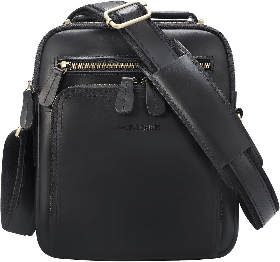 Jack&Chris Leather Messenger Bag for Men, Man Purse Crossbody Bags for Work Business (Black) Jack&Chris Leather Messenger Bag for Men, Man Purse Crossbody Bags for Work Business (Black)