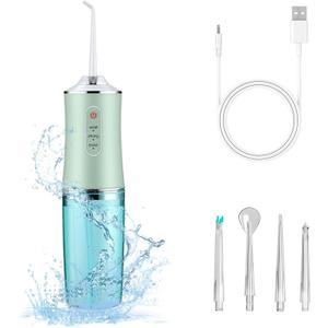 Electric Water Flosser Cordless for Teeth 3 Modes 4 Jet Tips Cleaning and Flossing Water Dental Portable Floss Irrigator Oral Water Flossed Rechargeable Tonsil Stone Travel Adults (Green)