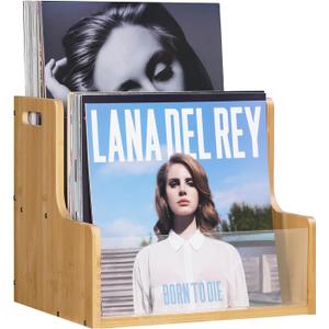 HOOBRO Vinyl Record Storage Crate, Stepped 2-Tier Record Crate, Album Storage Box, Visible Record Holder Crate with Handle, for Vinyl, Magazine, Folder, Album, Natural YL02CW01