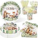 350 Pieces Woodland Baby Shower Decorations Set Serves 50 Guests, Forest Theme Party Supplies Tableware with Plates, Cups, Napkins, Disposable Tableware
