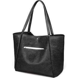 Large Tote Bag for Women Work 25L Travel Vegan Leather Ladies Handbags Weekender Purses (Aa-black)