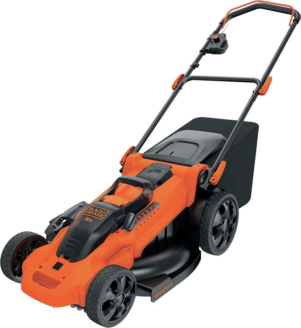 Black+Decker Akku-Rasenmher CLMA4825L2 (36V, 2.5Ah, 48 cm Schnittbreite, mit Autosense-Technologie, fr groe Rasenflchen bis 600 m, 7-fache Hhenverstellung, INKL. 2 Akkus, Ladegert)