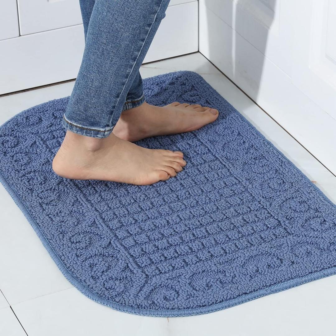 COSY HOMEER 27X18 Inch Anti Fatigue Kitchen Rug Mats are Made of 100% Polypropylene Half Round Rug Cushion Specialized in Anti Slippery and Machine Washable (Blue 1pc)
