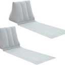 2X Inflatable Outdoor Sun Bath Beach Mat Pillows Flocking Beach Chairs with Backrest Inflatable Lounger for Portable Travel Camping (Grey)